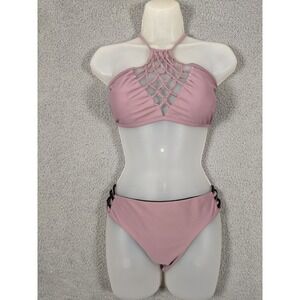 Pinkblush Maternity Lattice Halter Bikini Set L Mauve Swimwear Boho Coquette